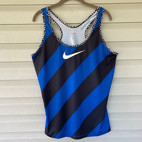 Nike Pro Dri-Fit Black and Blue Stripe Racerback Athletic Tank Top